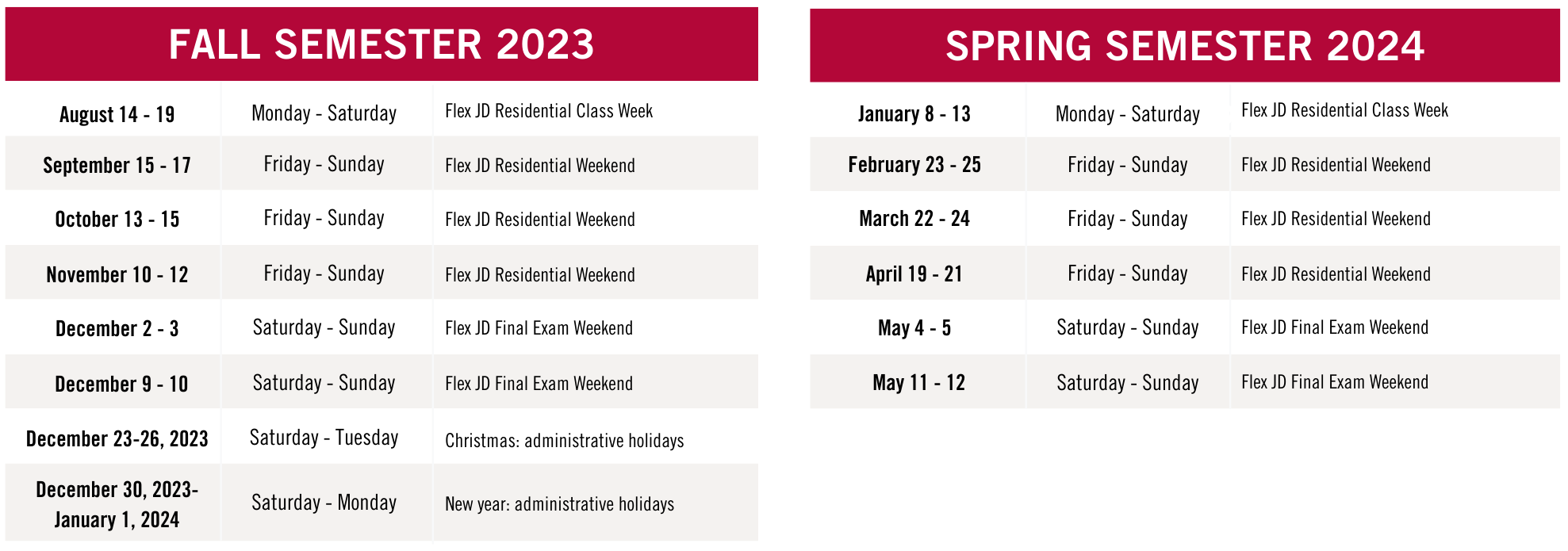 Flex JD dates