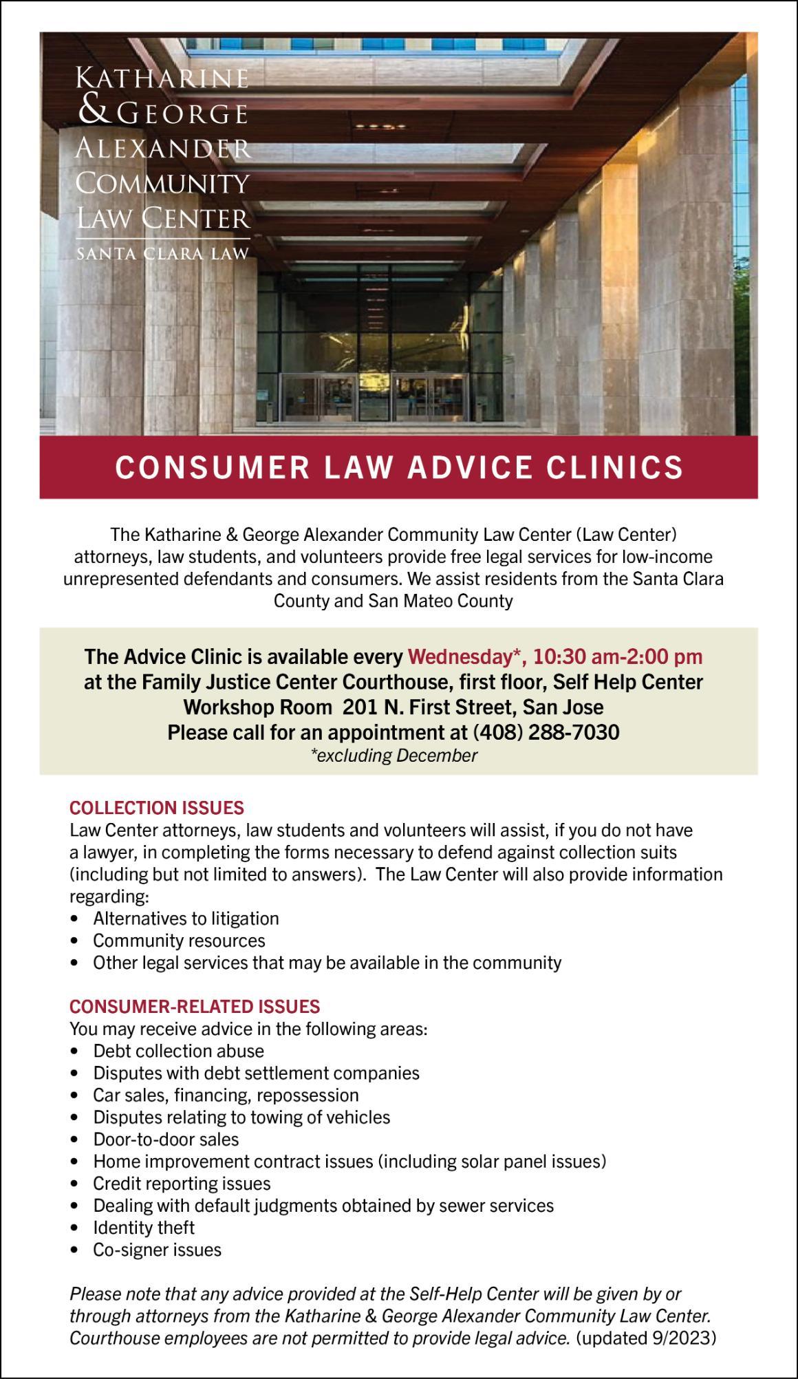 information on consumer law advice clinics