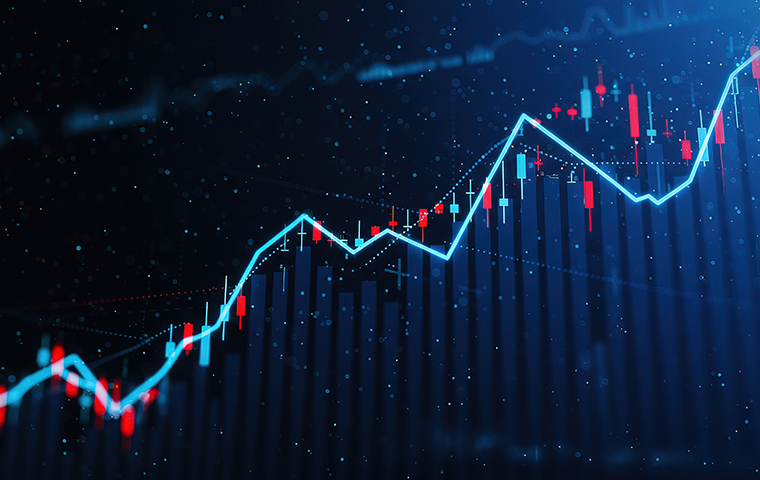 Computer screen with a digitized stock market chart